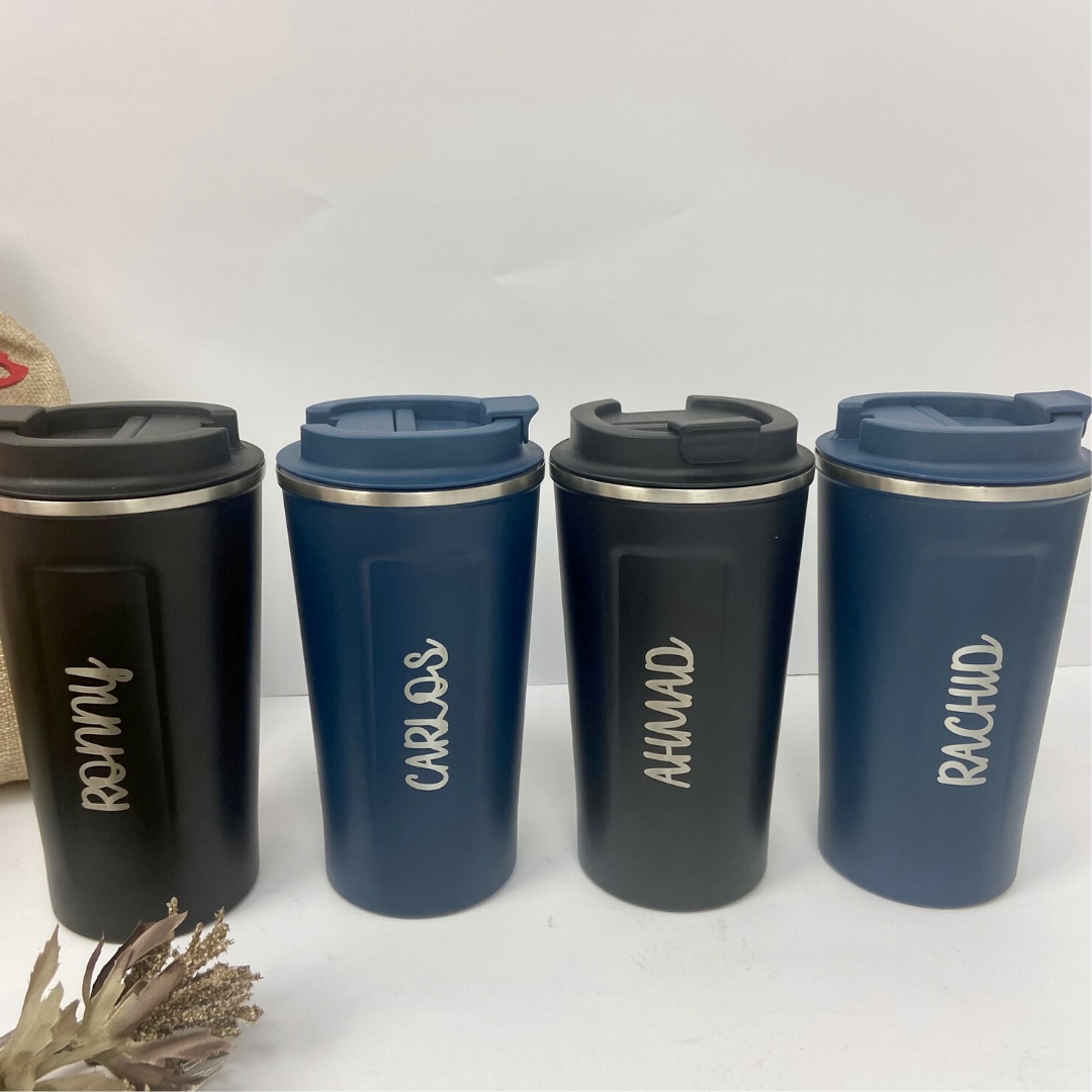 Personalised Black Insulated Coffee Tumbler with Lid